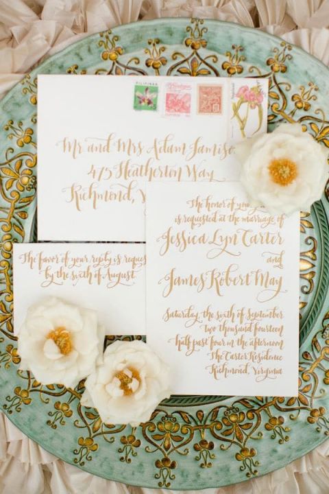 Copper and Sage Metallic Wedding Details | Katelyn James Photography | https://heyweddinglady.com/wild-heart-carefree-bohemian-wedding-peach-sage/