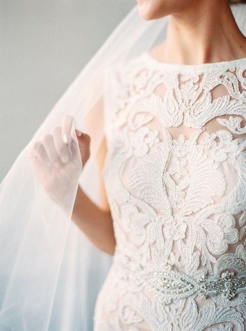 Textured Lace Wedding Dress | Melissa Jill Photography - https://heyweddinglady.com/unforgettable-sensory-wedding-inspiration/