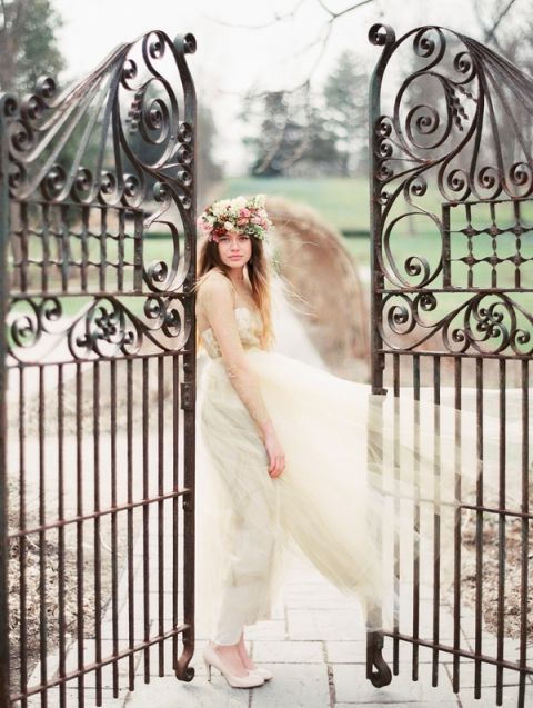 Dramatic Garden Bridal Portrats | Kristin La Voie Photography | https://heyweddinglady.com/winter-garden-bridal-shoot-gold-wedding-dress/