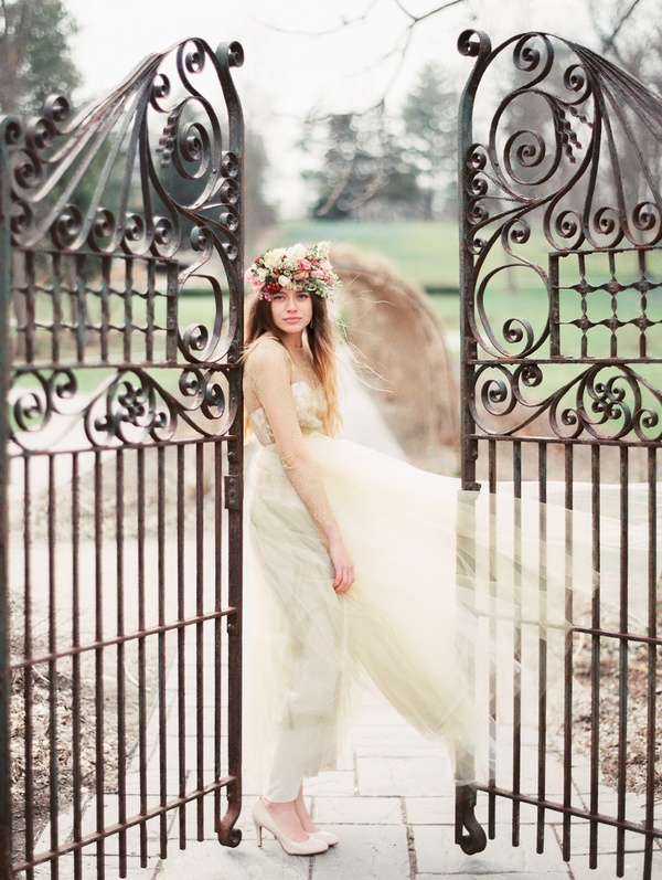 A Winter Garden Bridal Shoot with a Gold Wedding Dress - Hey Wedding Lady