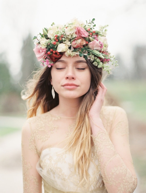 A Winter Garden Bridal Shoot with a Gold Wedding Dress - Hey Wedding Lady