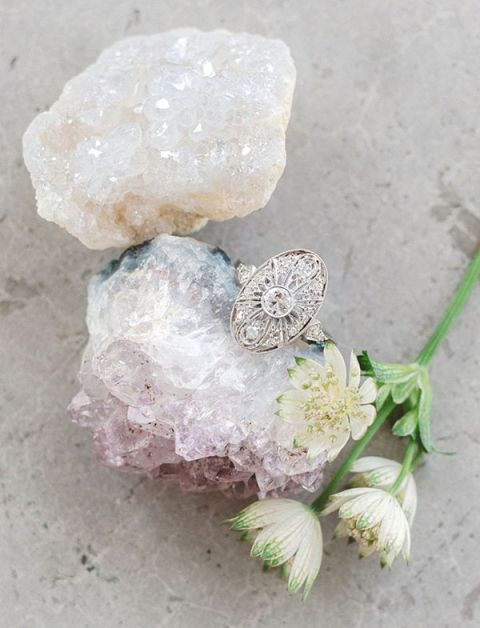 Vintage Diamond Engagement Ring with Amethyst Crystals