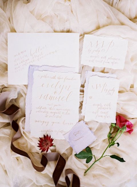 Lilac and Gold Calligraphy Wedding Suite