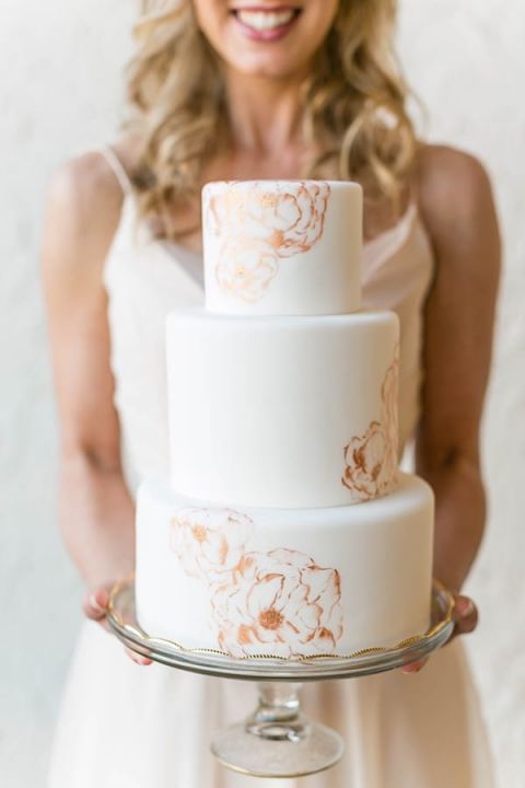 Modern Metallic Floral Print Wedding Cake