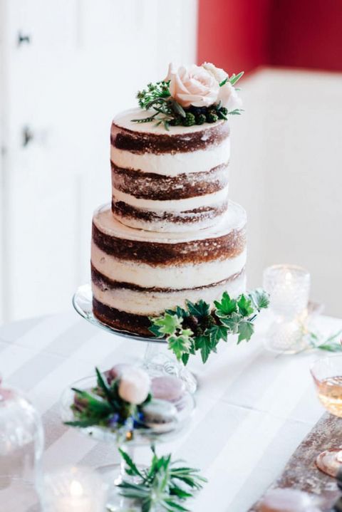 Romantic Spring Naked Wedding Cake