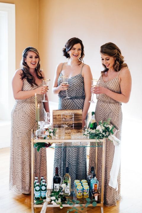 Bridesmaids Enjoying the Bar Cart