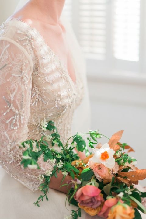 Beaded Lace Long Sleeve Wedding Dress