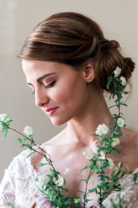 Natural Bridal Makeup with an Elegant Side Chignon