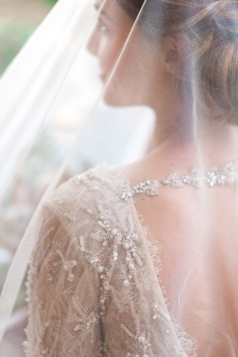 Open Back Wedding Dress with Beaded Sleeves