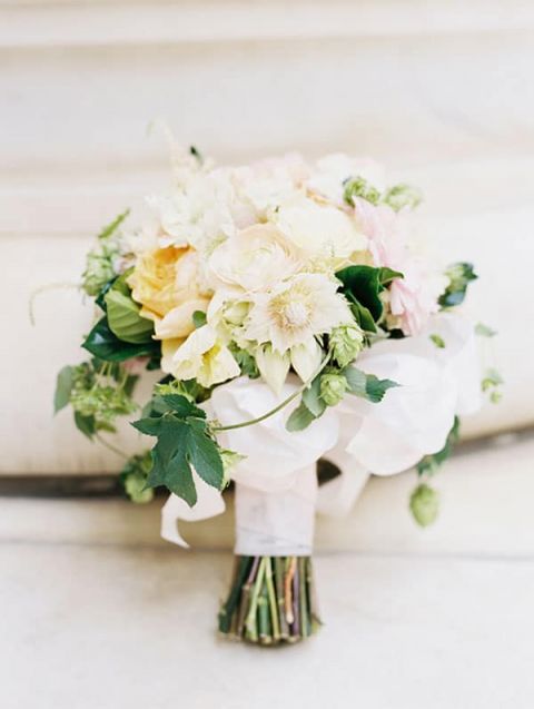 Yellow and Ivory Bouquet with Organic Hops for Texture