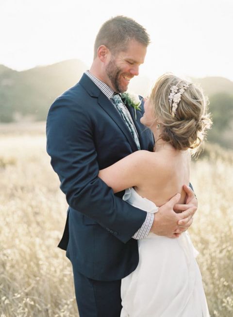 Romantic Magic Hour Wedding Portraits in a Field of Wheat