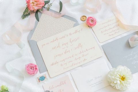 Pastel and Gold Glitter Wedding Invitation