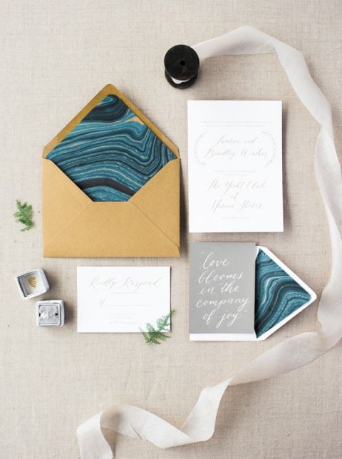 Blue and Gray Marbled Wedding Invitation