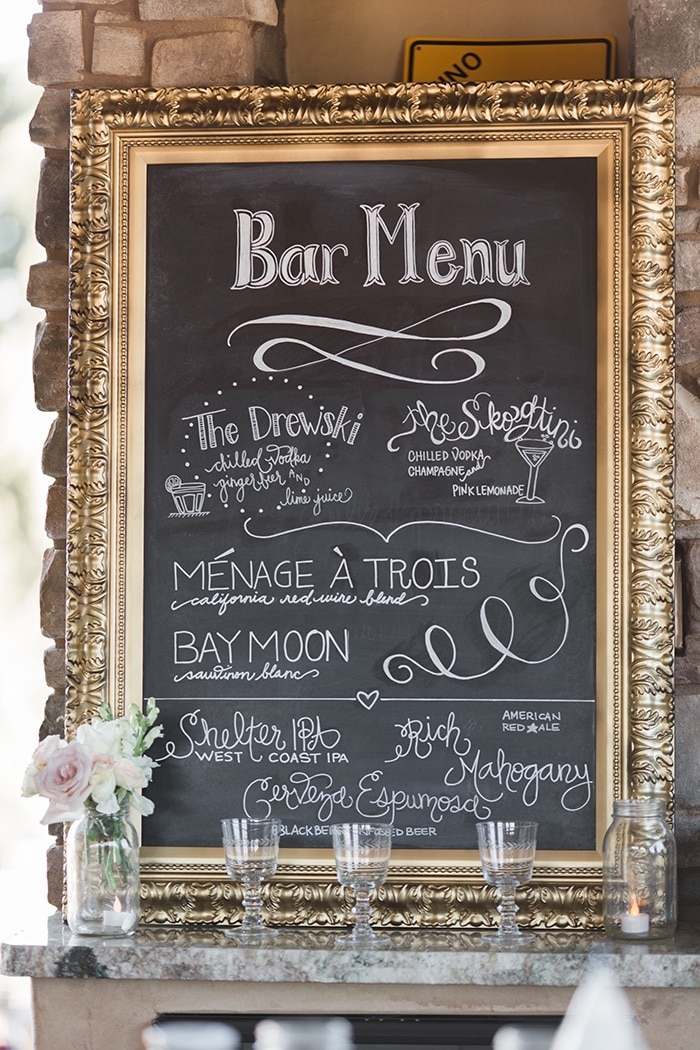 Chalkboard Wedding Bar Menu with Specialty Cocktails for the Bride and ...
