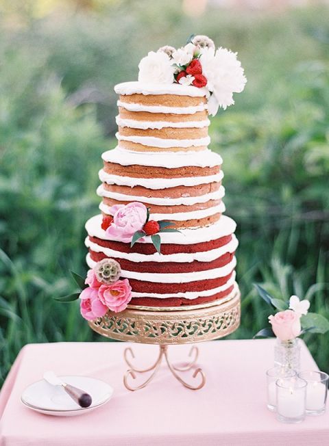 Peony and Berry Ombre Pink Wedding Cake