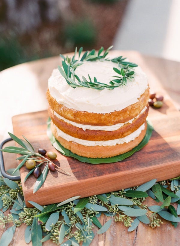 Simple Rustic Naked Cake With Olive Leaves Jodi And Kurt