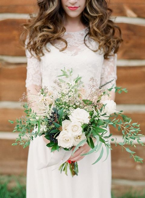 Organic Green and White Bouquet with Summer Berries