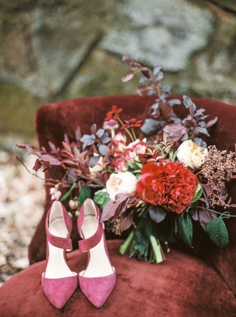 Jewel Toned Bouquet Styled with Bridal Shoes