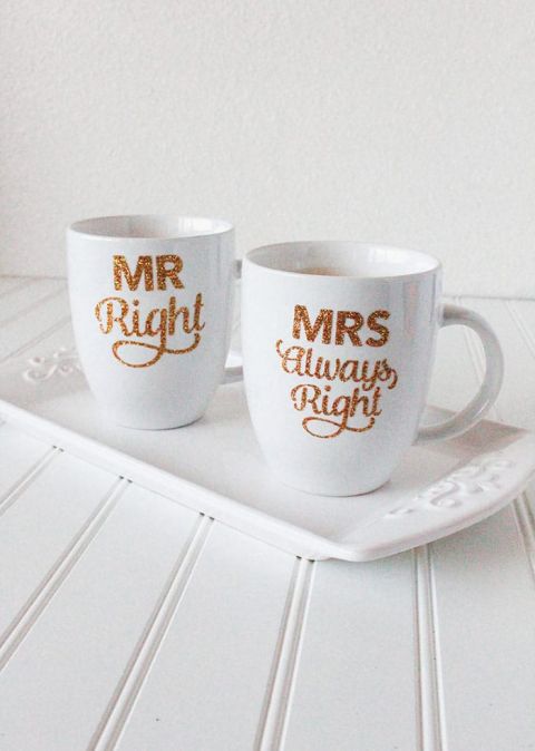 DIY Gold Glitter Mug for Mr. Right and Mrs. Always Right - Hey Wedding Lady