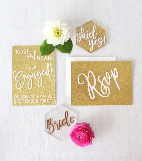 Gold Glitter Invitations for a Glam Engagement Party