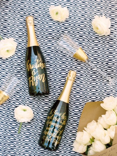 Personalized Calligraphy Champagne Bottle Keepsakes