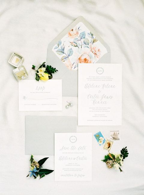 Elegant Gray Lettered Invitations with Pastel Floral Print