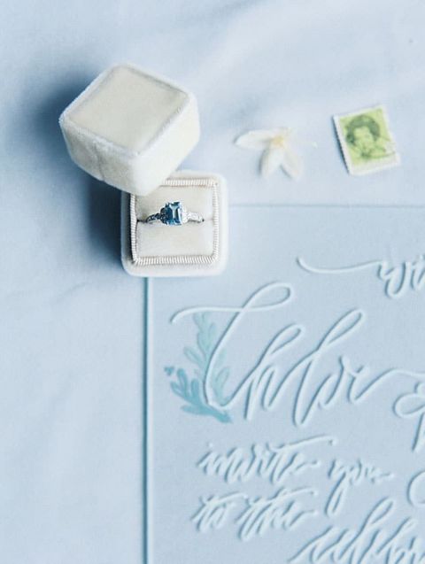 Vintage Engagement Ring with Modern Wedding Invitations