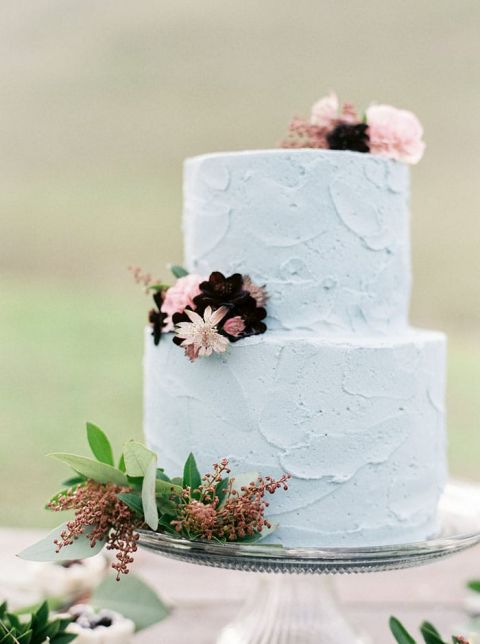 Blue and Blush Buttercream Wedding Cake