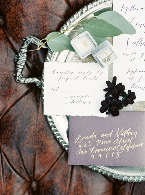 Plum and Gold Wedding Invitations