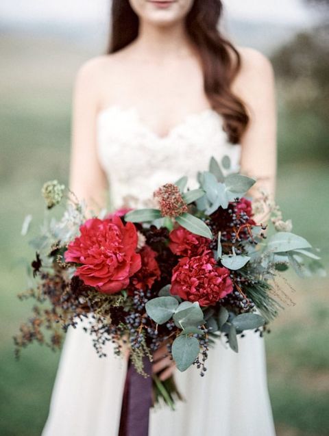 Crimson Peony and Berry Bouquet
