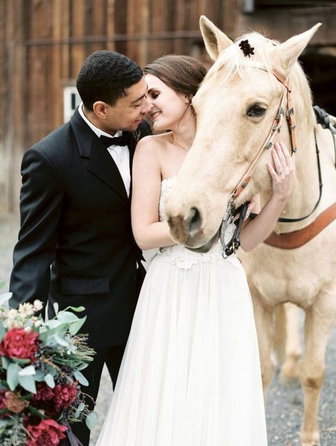 Chic Rustic Wedding Photos with a Horse