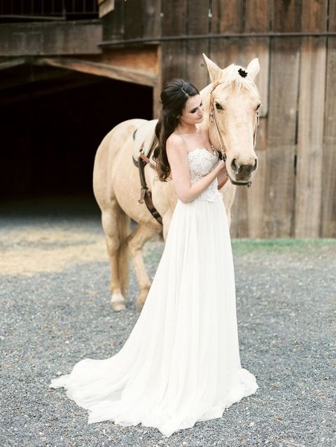 Romantic Ranch Wedding Bride and Horse
