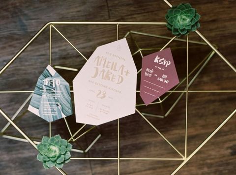 Gemstone Geometric Wedding Invitations in Deep Jewel Tones