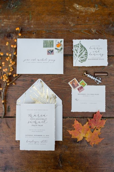 Gold Leaf Pattern Invitations with Hand Lettering