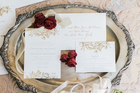 Elegant Gold Floral Print Wedding Invitations from Minted