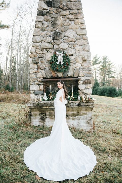 Elegant Winter Bride with a Long Train