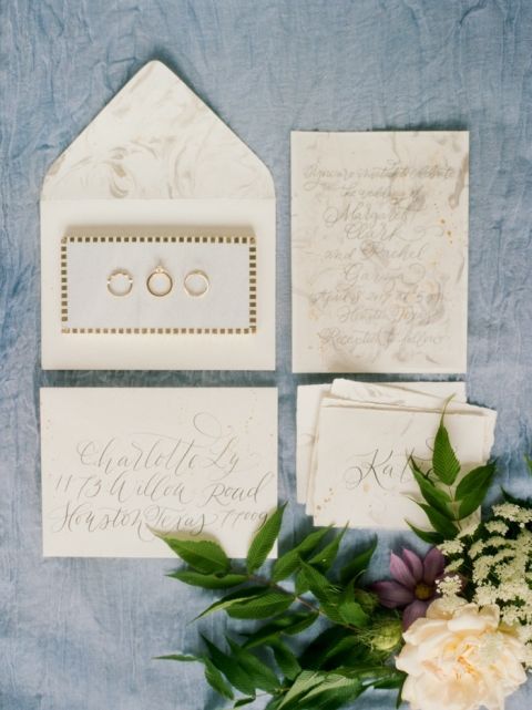 Delicate Marble and Gold Wedding Invitations