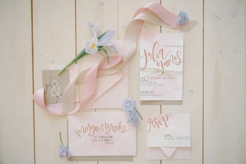 Modern Lettered Invitations with Pastel Watercolors