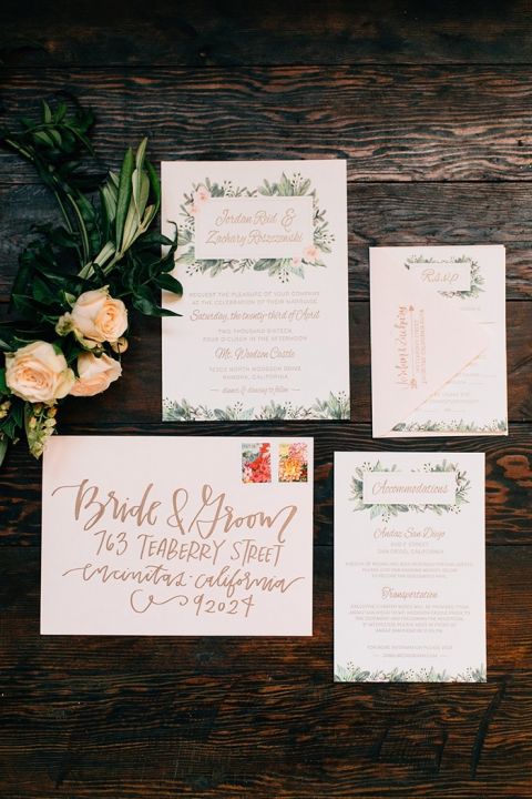 Floral Print Invitation with Metallic Lettering