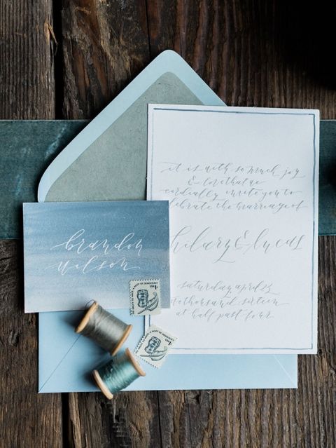 Brushed Blue and Gray Wedding Stationery