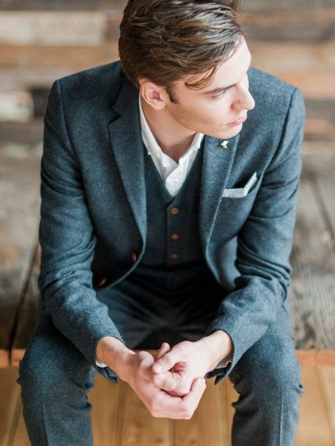Navy Wool Suit for a Winter Groom