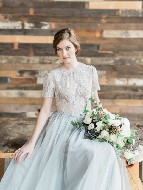 Graceful Gray Lace and Tulle Wedding Dress