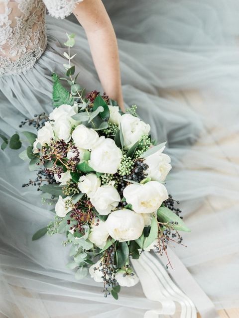Winter Greenery Bouquet with Spring Peonies