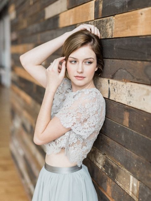 Bride in a Gray Lace Crop Top