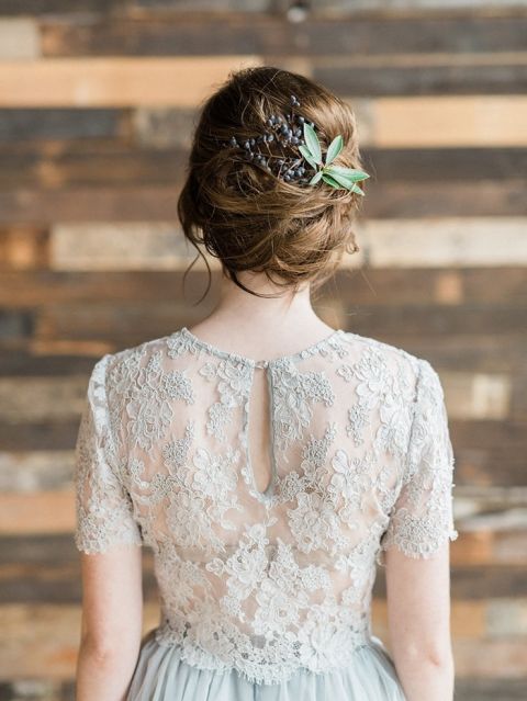 Bohemian Bridal Style with a Greenery Adorned Updo