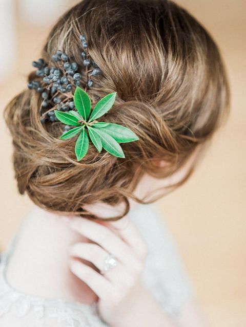 Loose Chignon with Greenery and Berries