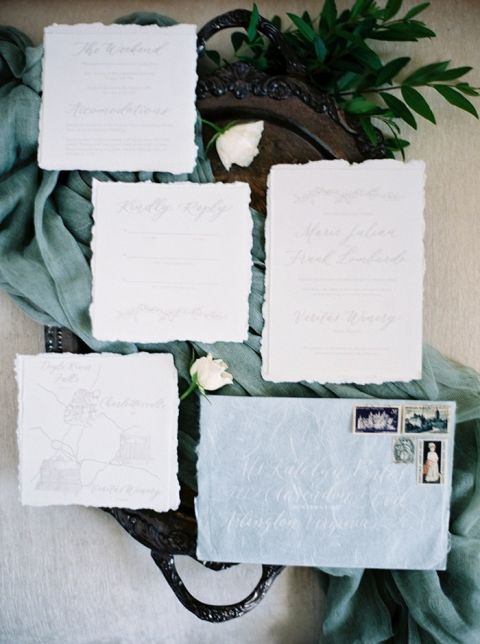 Elegant Blue and White Calligraphy Invitations