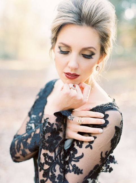 Bold Black Wedding Dress and Fall Flowers - Hey Wedding Lady