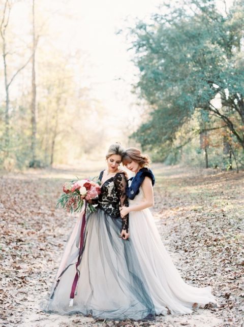 Bold Black  Wedding  Dress  and Fall Flowers  Hey Wedding  Lady