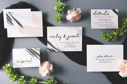 Blush and Black Wedding Stationery with Gold Foil